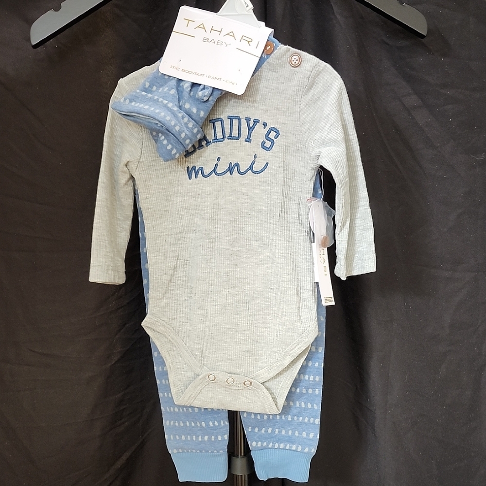 Tahari Baby Gray and Blue Onesie Set